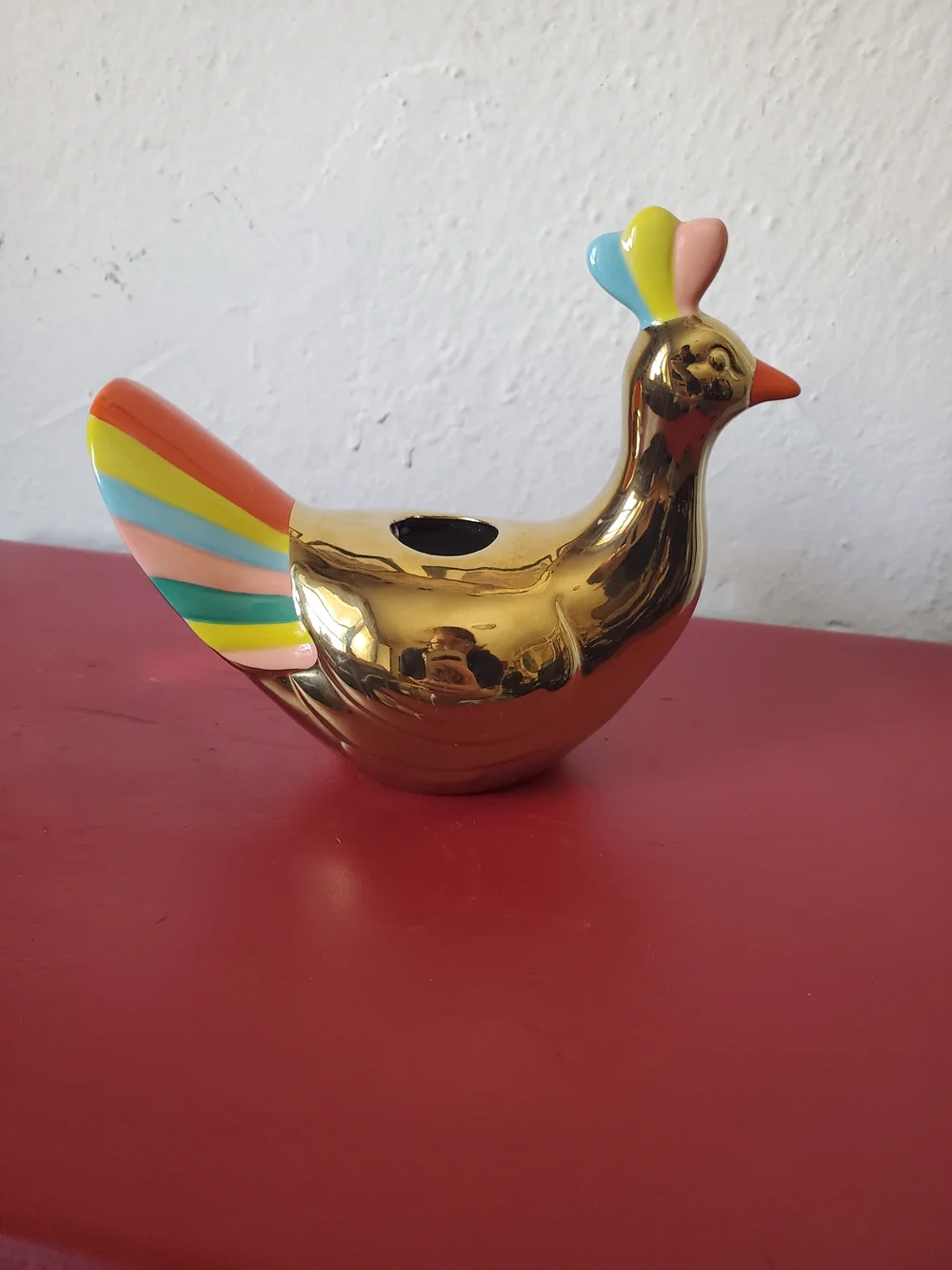 Oh Joy! Gold & Rainbow Ceramic Peacock Candle Holder